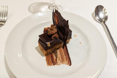 chocolate toffee cake on a plate